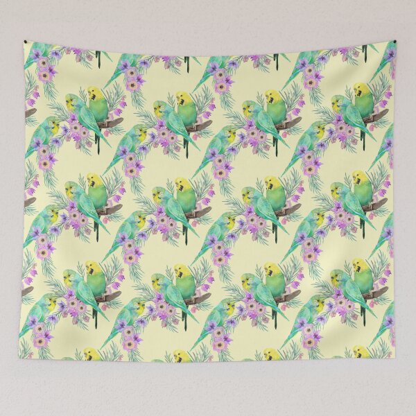 Item preview, Budgerigar Florals Yellow - Summer Australian Bird Pattern designed and sold by Sketchbook Designs.