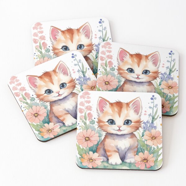 Item preview, A Cute Smiling Little Kitten With Flowers In Watercolor Style designed and sold by Adelberton.
