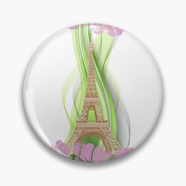 Item preview, Summer in Paris illustration with eiffel tower and hibiscus on green and grey lines designed and sold by schtroumpf2510.