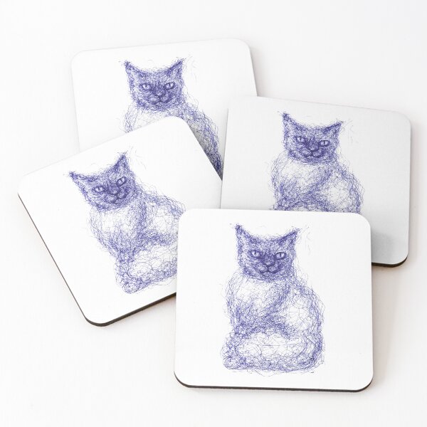 Item preview, Cat drawing with blue ball pen designed and sold by DipakSonarArt.