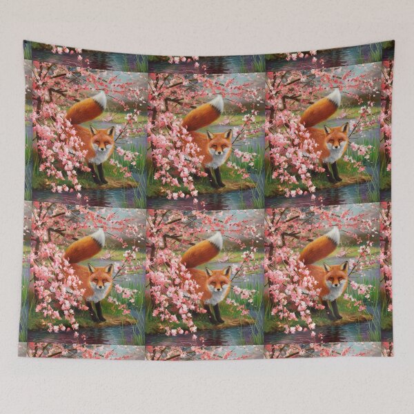 Artikelvorschau, Fuchs-Portrait. Kirschblüte, Blumenfuchs, Vintage-Fuchs, Fuchs-Malerei, Claude Monet-Stil entworfen und verkauft von FoxVibes.