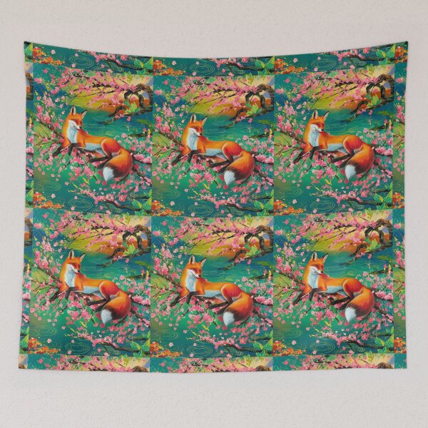 Artikelvorschau, Fuchs-Portrait. Kirschblüte, Blumenfuchs, Vintage-Fuchs, Fuchs-Malerei, Claude Monet-Stil entworfen und verkauft von FoxVibes.