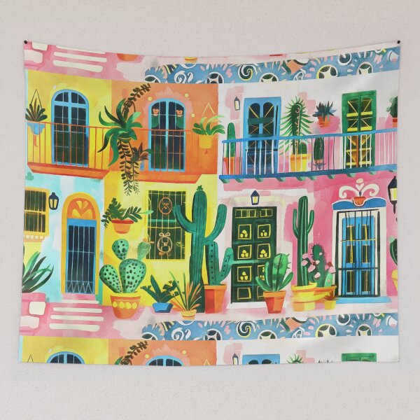 Item preview, Colorful houses and cacti designed and sold by AnnArtshock.