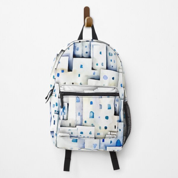 Item preview, Watercolor Illustration of a Cityscape With White Buildings and Blue Windows designed and sold by AutoPics.