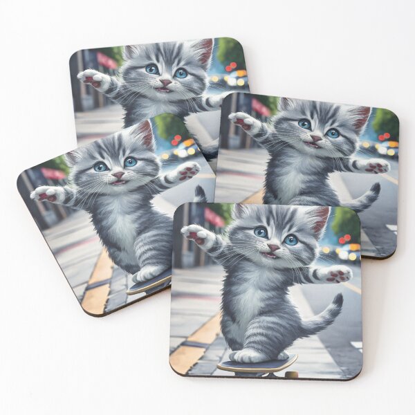 Item preview, A Cute Gray Kitten Skateboarding designed and sold by pixelplaza.