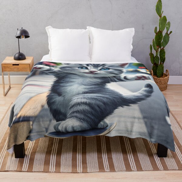 Item preview, A Cute Gray Kitten Skateboarding designed and sold by pixelplaza.