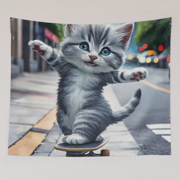 Item preview, A Cute Gray Kitten Skateboarding designed and sold by pixelplaza.