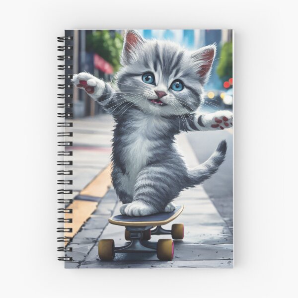 Item preview, A Cute Gray Kitten Skateboarding designed and sold by pixelplaza.