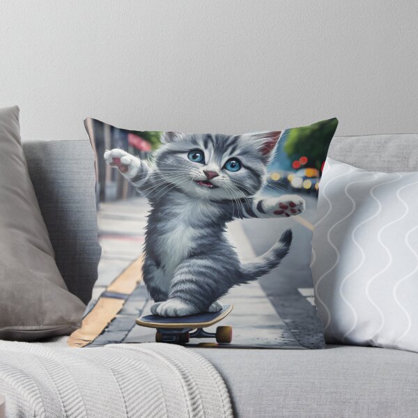 Item preview, A Cute Gray Kitten Skateboarding designed and sold by pixelplaza.