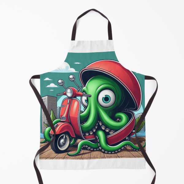 Item preview, Green octopus with red Vespa designed and sold by elenndd.