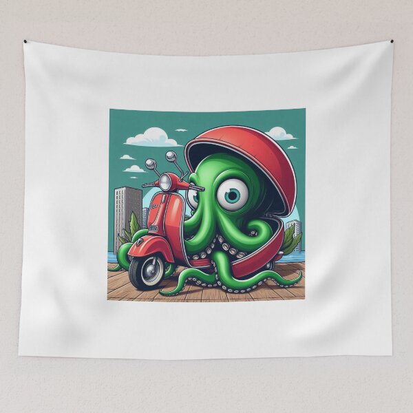Item preview, Green octopus with red Vespa designed and sold by elenndd.