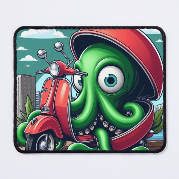 Item preview, Green octopus with red Vespa designed and sold by elenndd.