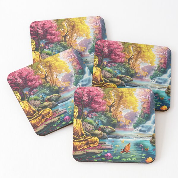Item preview, Mediterende Boeddha bij waterval designed and sold by DeMuurdecoratie.