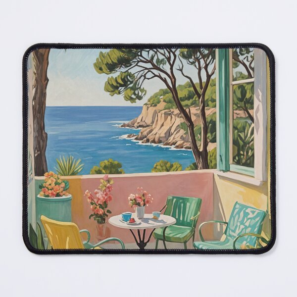 Item preview, Coastal Retreat: Mediterranean Patio Overlooking the Ocean designed and sold by Lizetteh.