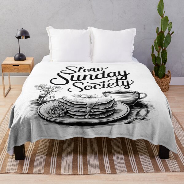 Item preview, 'Slow Sunday Society' single-color line drawing of a cozy breakfast designed and sold by OneLastWish.