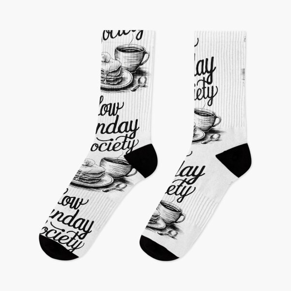 Item preview,  'Slow Sunday Society' single-color line drawing of a cozy breakfast designed and sold by OneLastWish.