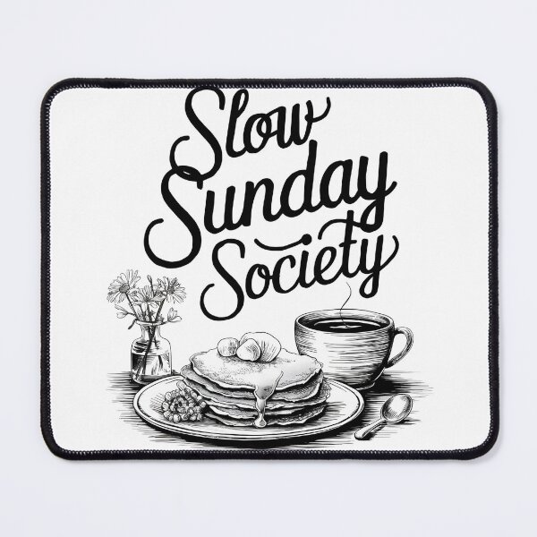 Item preview,  'Slow Sunday Society' single-color line drawing of a cozy breakfast designed and sold by OneLastWish.