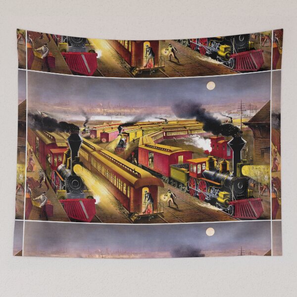 Item preview, Trains at Night Time at Railway Junction, United States 1876 designed and sold by RocketshipRetro.