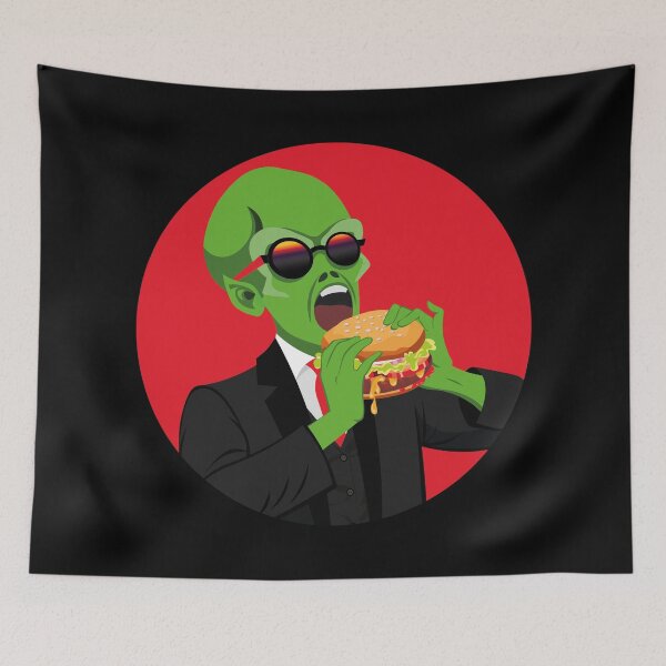 Item preview, Green alien in a suit is eating a hamburger designed and sold by Art-of-Rory.