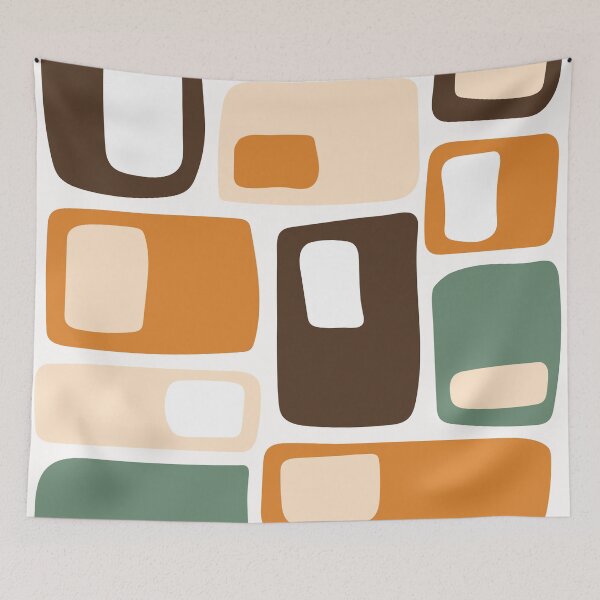 Item preview, Mid Century Funky Geometric Shapes Brown, Orange, Green designed and sold by trdstudio.