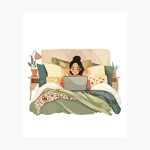 Item preview, Working From Home Woman In Bed designed and sold by Wormy-23.
