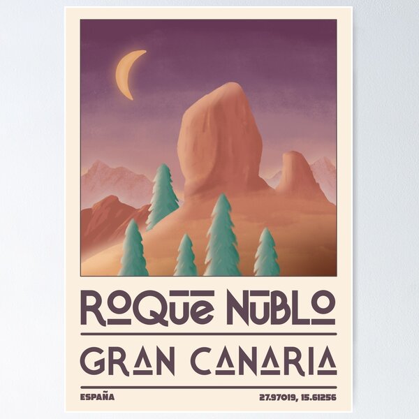 Item preview, Roque Nublo Painted Travel Poster designed and sold by JDP--Designs.