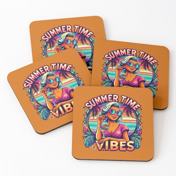 Item preview, "Summer Time Vibes" Typography: A Charismatic Cute Retro mom sunglasses sipping a Tropical Cocktail designed and sold by redask2me.