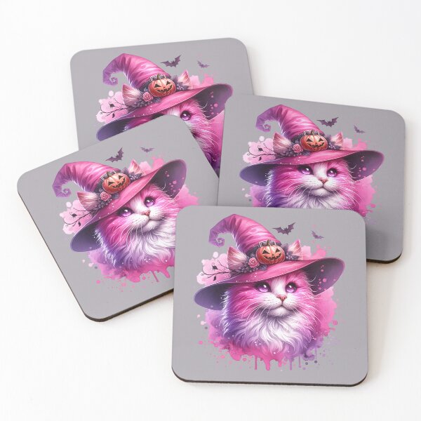 Item preview, Watercolor halloween pink cat witch designed and sold by portrait4you.