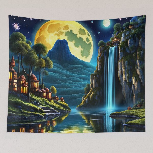 Item preview, Village opposite the waterfall designed and sold by George Hutton Hunter.