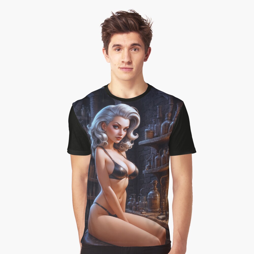 I Know Something About Chemistry Says A Captivating Sensual Pin Up Girl In Lingerie Stunning AI Concept Art by Xzendor7 Decorative Art Print Graphic T-Shirt