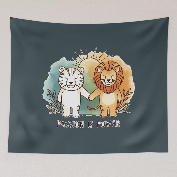 Item preview, Passion is Power Cute Tiger Lion  Hand holding Sunray Brown Green coloring  designed and sold by Nanthanon.
