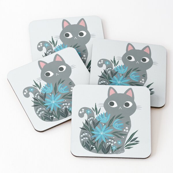 Item preview, Grey Cat in blue flowers  designed and sold by michelledraws.