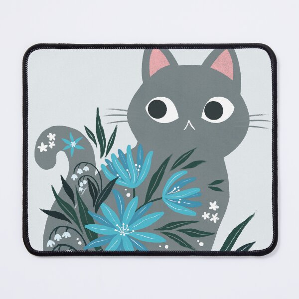 Item preview, Grey Cat in blue flowers  designed and sold by michelledraws.