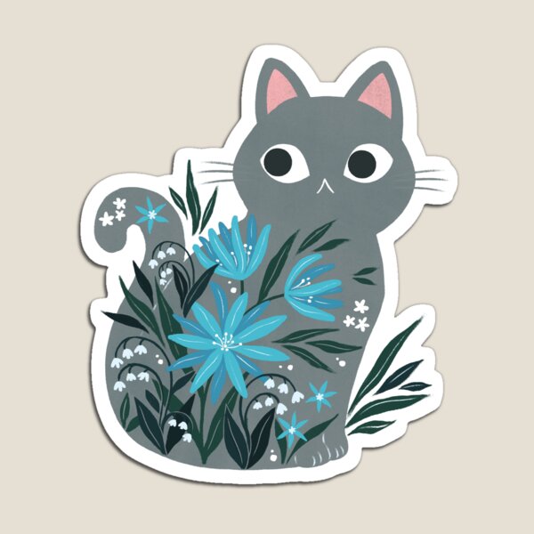 Item preview, Grey Cat in blue flowers  designed and sold by michelledraws.