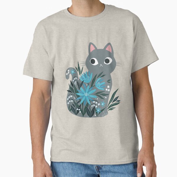 Item preview, Grey Cat in blue flowers  designed and sold by michelledraws.