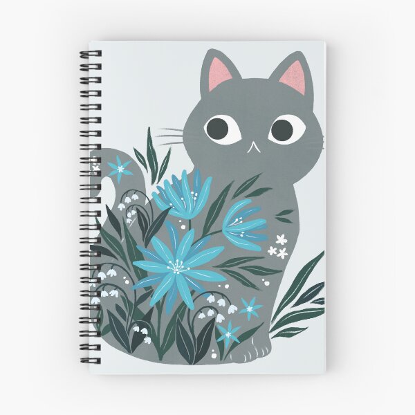 Item preview, Grey Cat in blue flowers  designed and sold by michelledraws.