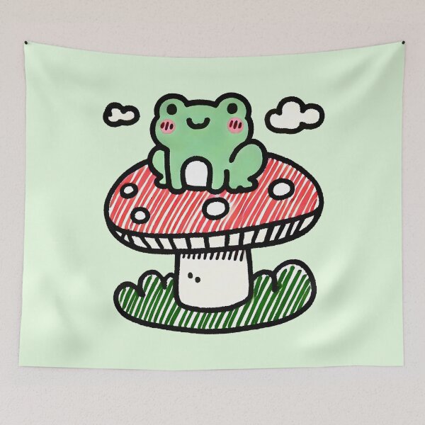 Item preview, Adorable Cottagecore Frog on Mushroom - Cute Kawaii frog Doodle designed and sold by Unitepeople.