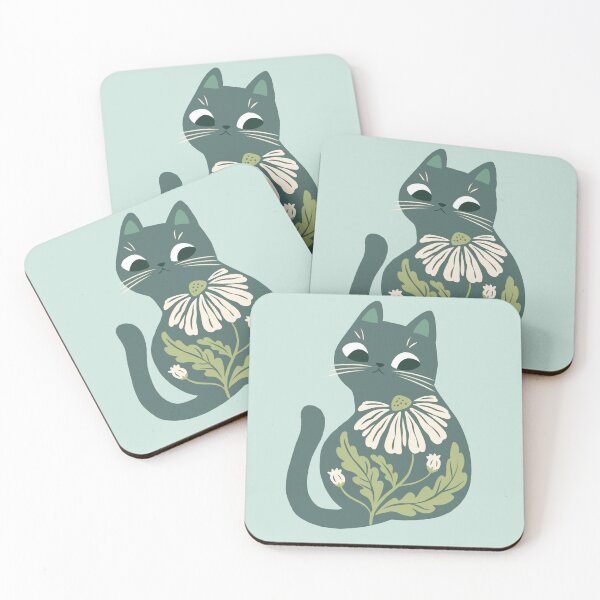Item preview, Blue Green Boho Cat and Flower  designed and sold by michelledraws.