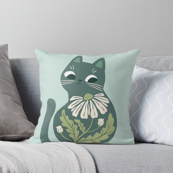 Item preview, Blue Green Boho Cat and Flower  designed and sold by michelledraws.
