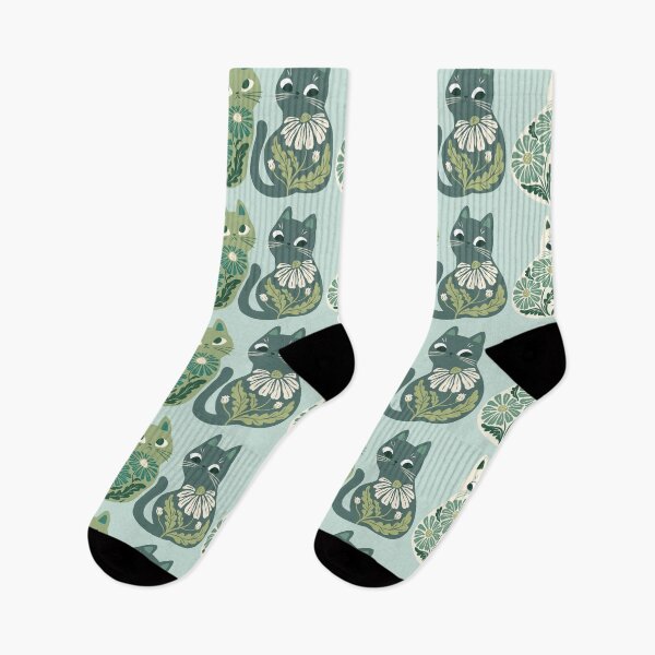 Item preview, Blue Green Boho Cat and Flower  designed and sold by michelledraws.