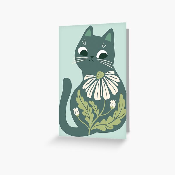 Item preview, Blue Green Boho Cat and Flower  designed and sold by michelledraws.