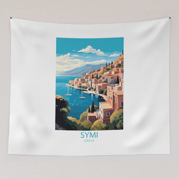 Item preview, Vintage Symi Greece travel poster - Minimal retro illustration of Mediterranean island designed and sold by pod24.