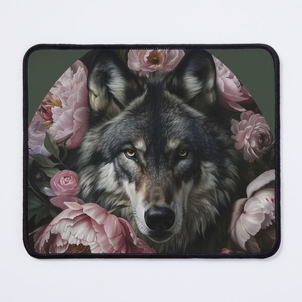 Item preview, Wolf in peonies flowers designed and sold by anetajanes.