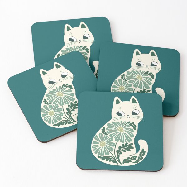 Item preview, White Blue Boho Cat and Flowers designed and sold by michelledraws.