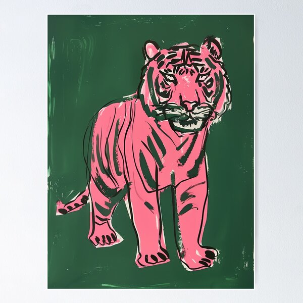 Item preview, Cute tiger - Bold Pink Tiger Art Print - Modern Animal Art, Colorful Jungle designed and sold by VictorinoArt.