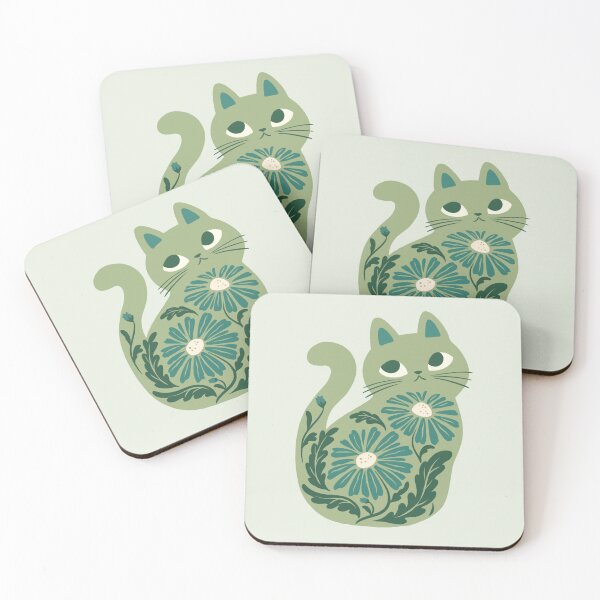 Item preview, Green Grey Boho Cat and Flowers designed and sold by michelledraws.