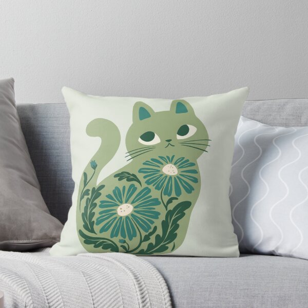 Item preview, Green Grey Boho Cat and Flowers designed and sold by michelledraws.