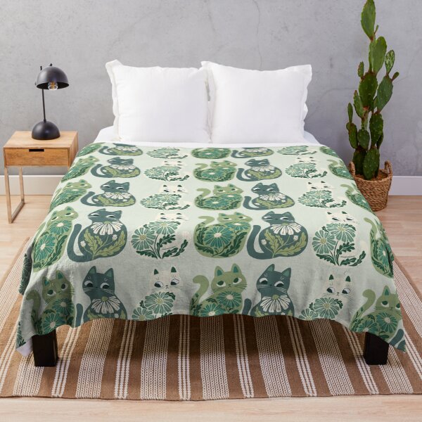 Item preview, Green Grey Boho Cat and Flowers designed and sold by michelledraws.