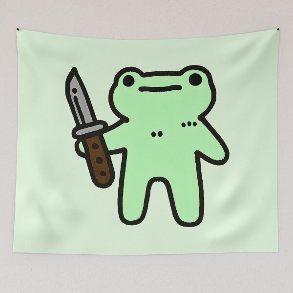 Item preview, Funny Doodle Frog with Knife. Silly froggy meme designed and sold by Unitepeople.