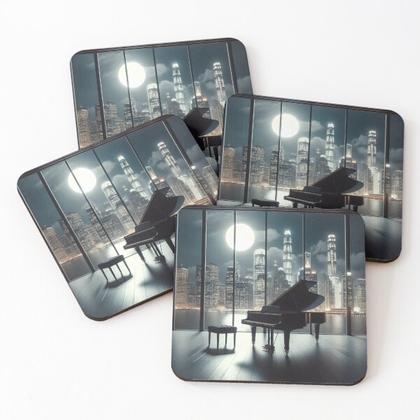 Item preview, Elegant Grand Piano Overlooking City Skyline at Night designed and sold by iTrendyArt.